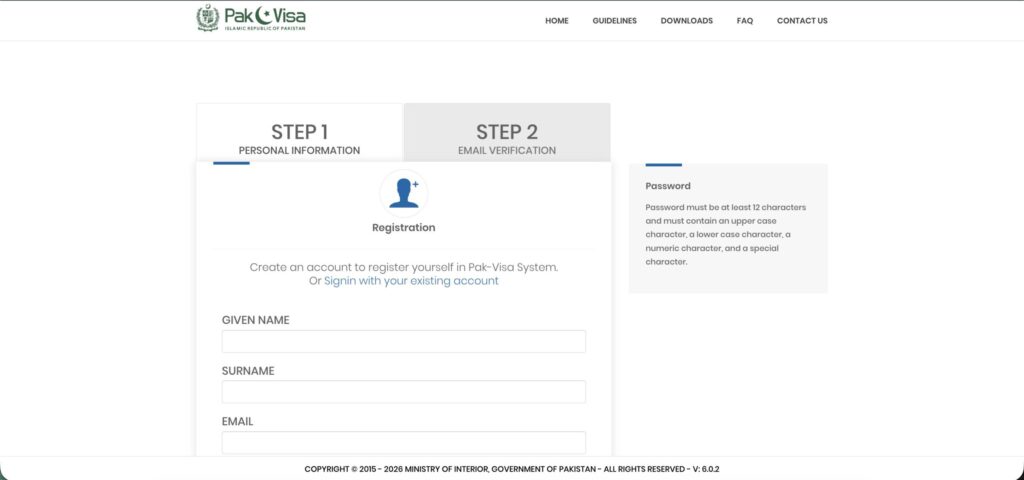 sign up for pakistan e-visa